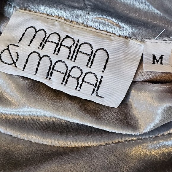 90s M Silver Velvet Skater Mini Dress Mockneck Metallic Shiny Stretchy Party - Picture 5 of 6